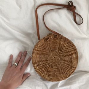 Circular round woven basket bag made in Bali